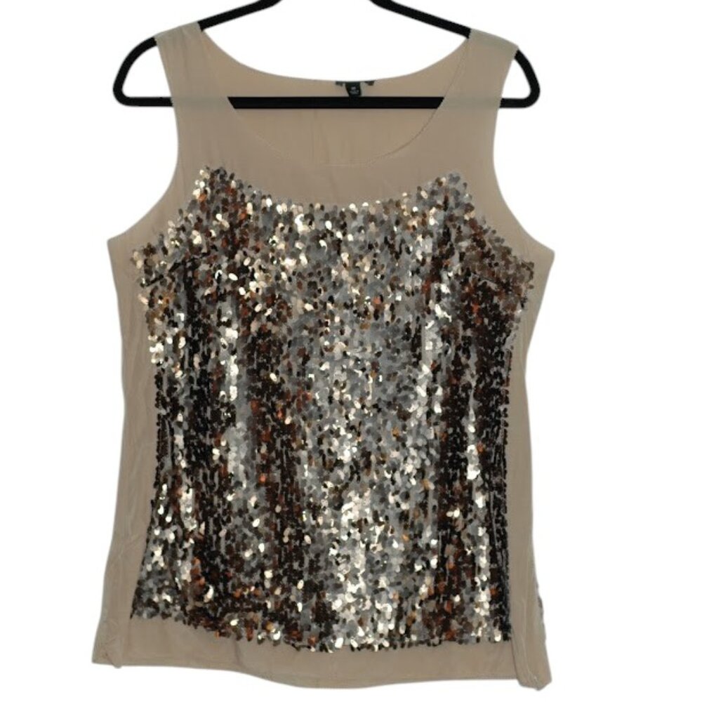 Ann Taylor Silk Blend Nude Mesh Sequin Tank Top Blouse, Size 10 (Medium)